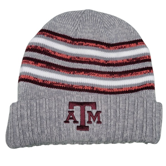 Texas A&M Aggies Beanie Gray Maroon White Striped Knit  Embroidered HG10261 - Picture 1 of 13